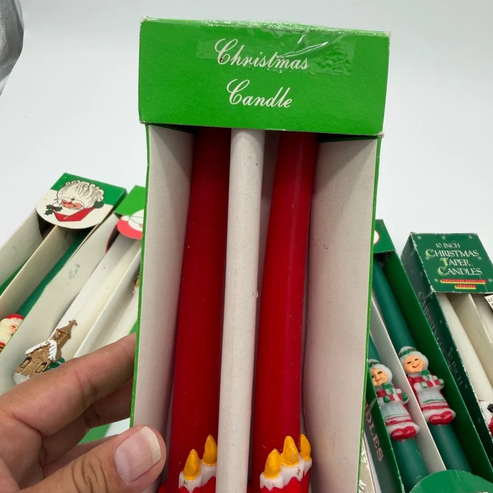 Vintage Christmas Taper Candles Set 10 Inch‎ Red Green White Santa Snowman 12pk